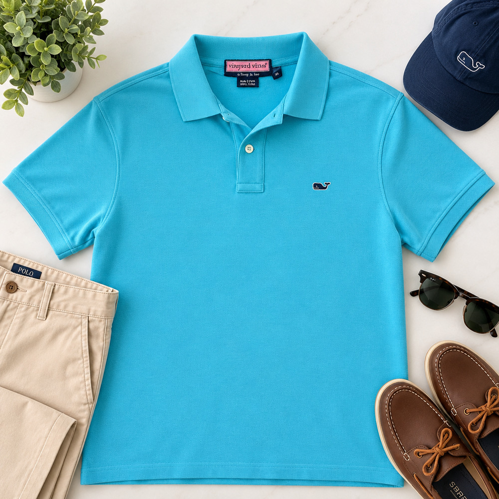 Vineyard Vines Mens XL Polo Shirt Aqua Blue Cotton Pique Whale Preppy Golf
